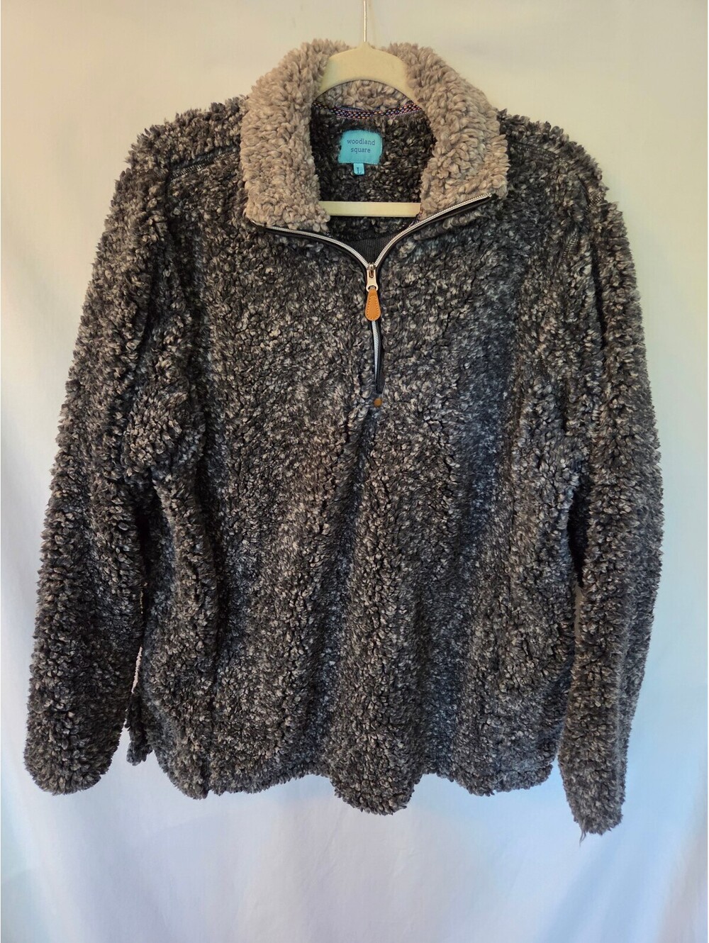 Woodland Square Womens Large Sherpa Fleece Pullover Gray Teddy Quarter Zip Cozy